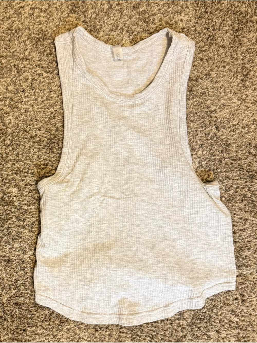 Ribbed Sleeveless Tank Top - Light Heather Gray/White
